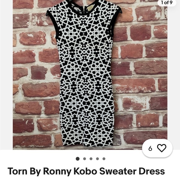 Torn by Ronny Kobo (Small) Black & White Patterned Body-con Sweater Mini Dress - Picture 2 of 13